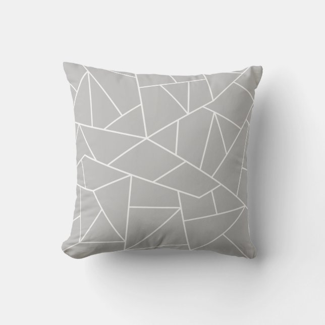 Coussin Lignes De Mosaïque Blanche Sur Gris (Recto)