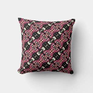 Coussin Lignes de mosaïque en mosaïque noire magenta Beige