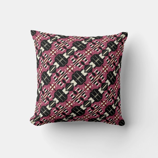 Coussin Lignes de mosaïque en mosaïque noire magenta Beige (Recto)