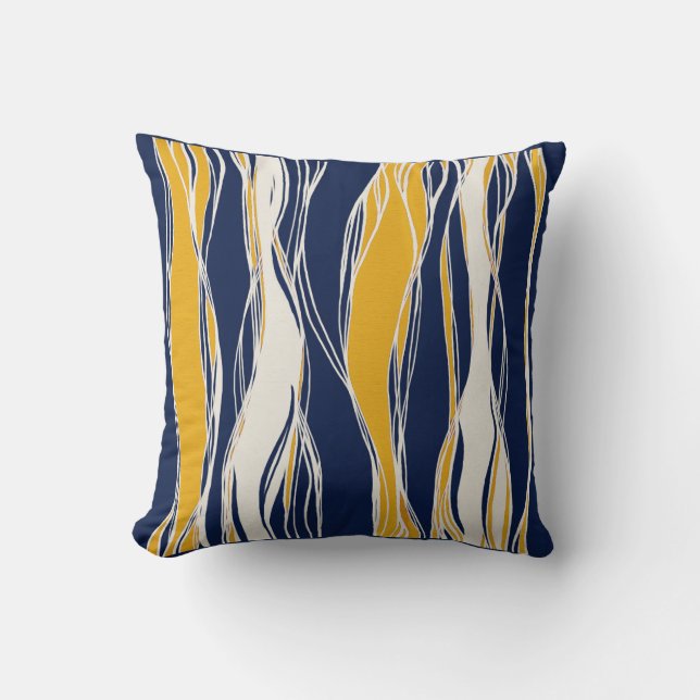 Coussin Lignes élégantes, modernes, bleu marine et jaune (Recto)