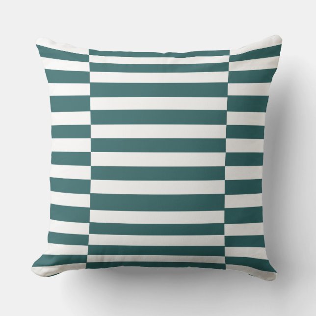 Coussin Lignes épaisses turquoises et blanches décalées (Recto)