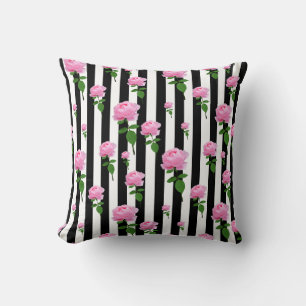Coussin Lignes Fleurs Roses Roses Roses Noires