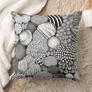 Coussin Lignes Formes Abstraites Noir Blanc Intriquées