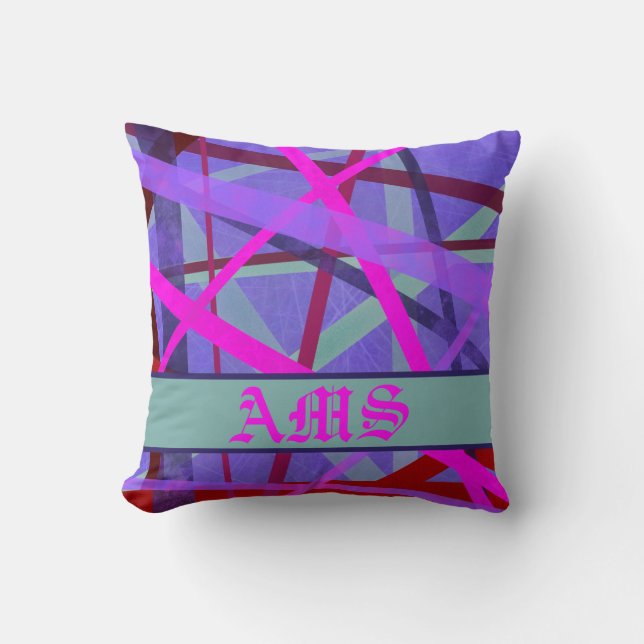 Coussin Lignes géométriques rose et violet Motif Monogramm (Recto)