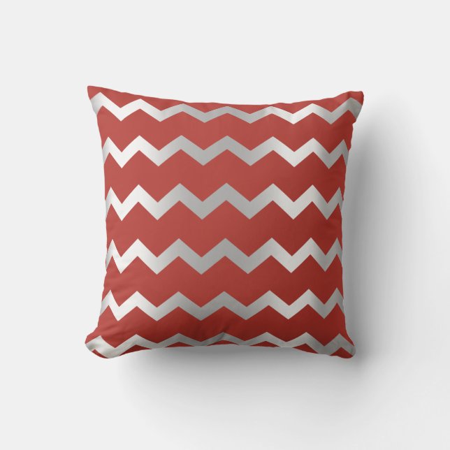 Coussin Lignes Gris Gris Argent Chevron Gris Rouge Ruby (Recto)
