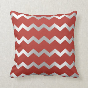 Coussin Lignes Gris Gris Argent Chevron Gris Rouge Ruby