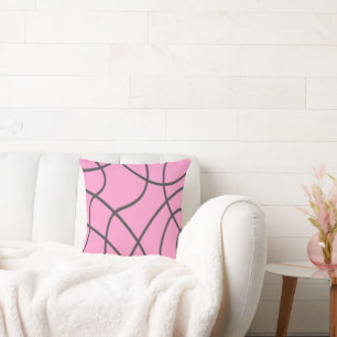 Coussin Lignes : Gris sur rose doux