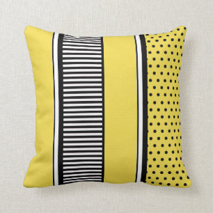 Coussin Lignes jaunes et noires résumé de point de polka