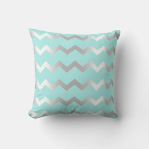 Coussin Lignes métalliques d'eau gris argenté Chevron Aqua