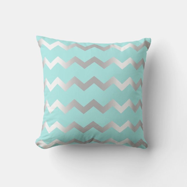 Coussin Lignes métalliques d'eau gris argenté Chevron Aqua (Recto)