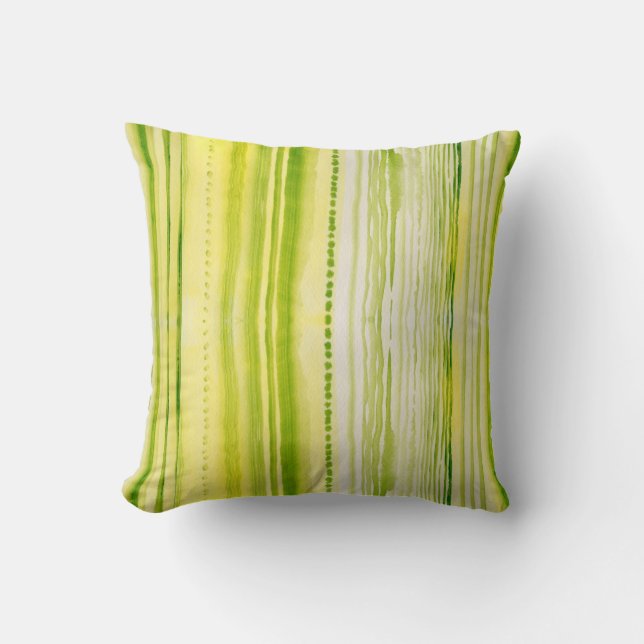 Coussin Lignes Mousse-Vertes et jaunes motif d'aquarelle (Recto)