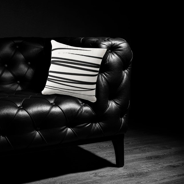Coussin Lignes noires et blanches modernes Art Abstrait (Créateur téléchargé)