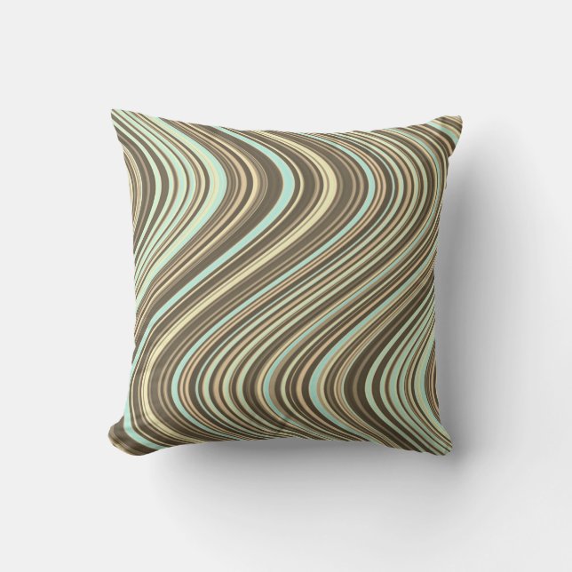 Coussin Lignes ondulées Brown clair/beige/bleu turquoise (Recto)