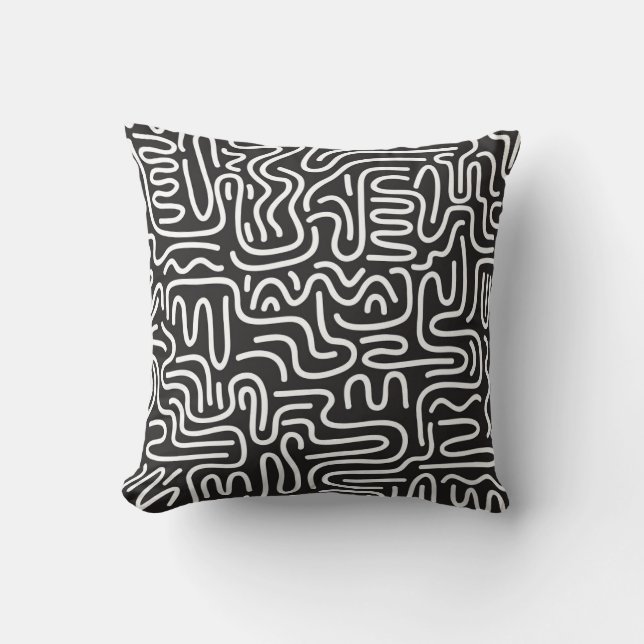 Coussin Lignes ondulées de doodle rétro : Monochrome (Recto)