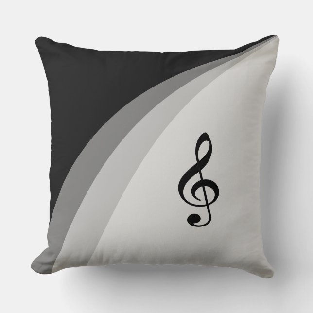 Coussin Lignes ondulées noires et grises & clé de sol musi (Recto)