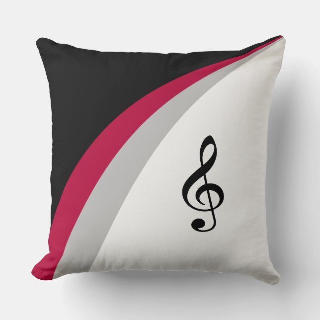 Coussin Lignes ondulées noires, rouges et blanches & clé d (Recto)