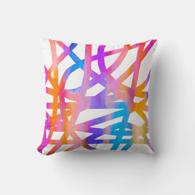 Coussin lignes peintes abstraites et vives (Recto)