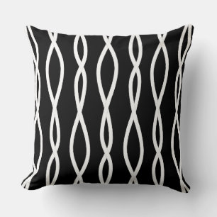 Coussin Lignes Wavy Abstraites modernes en noir et blanc