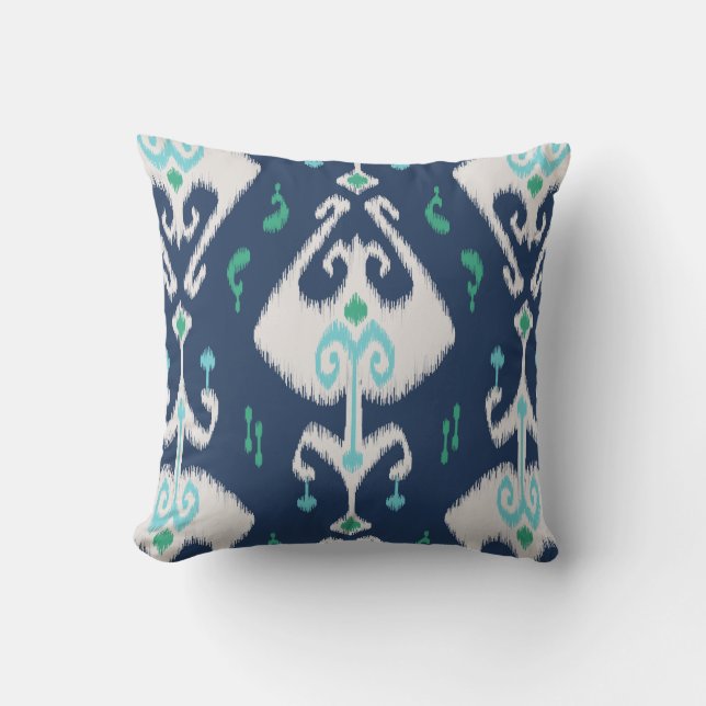 Coussin L'ikat chic moderne de bleu marine et de blanc se (Recto)