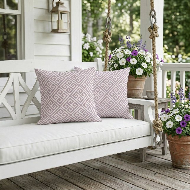 Coussin Lila Violet et Blanc Motif à la Grecque (Créateur téléchargé)
