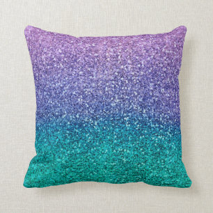 Coussin Lila Violet & Sarcelle Vert Aqua Pailleté scintill