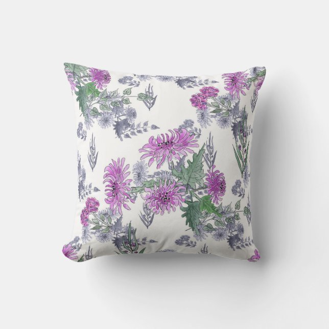 Coussin Lilac chrysanthemum , watercolor (Recto)