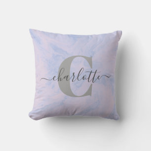 Coussin Lilac Lavender Marbre Élégant Nom du monogramme