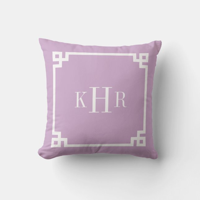 Coussin Lilac Purple Clé grecque Bordure Personnalisée Mon (Recto)