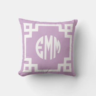 Coussin Lilac violet et blanc Cercle clé grecque Monogramm