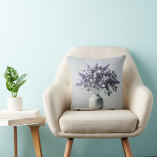 Coussin Lilacs violets et bouquet de feuilles d'argent
