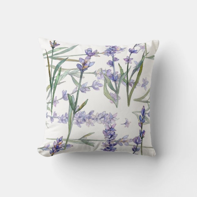 Coussin Lilas de bleu d'art d'aquarelle d'usine de fleur (Recto)