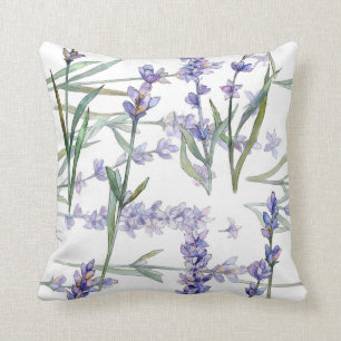 Coussin Lilas de bleu d'art d'aquarelle d'usine de fleur
