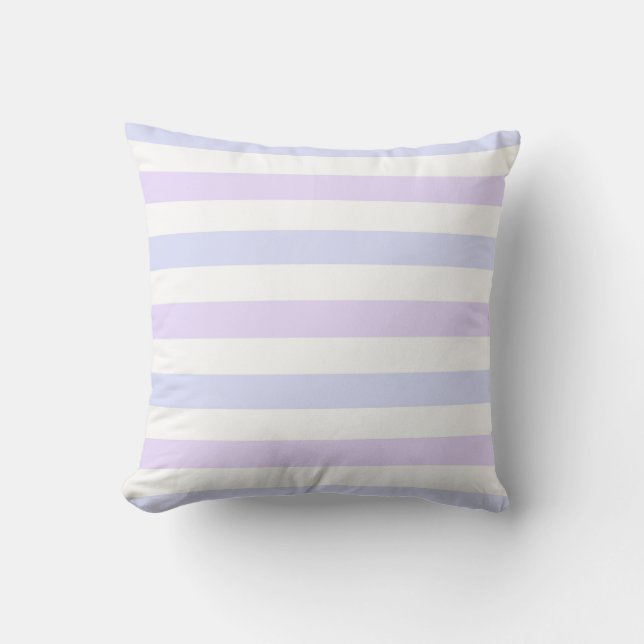 Coussin Lilas en pastel et rayures nautiques bleues (Recto)