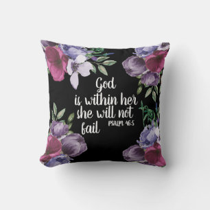 Coussin Lilas Violet Floral Noir Dieu Chrétien est à l'Int
