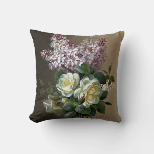 Coussin Lilas Violet Rose Blanche Botanique Florale França