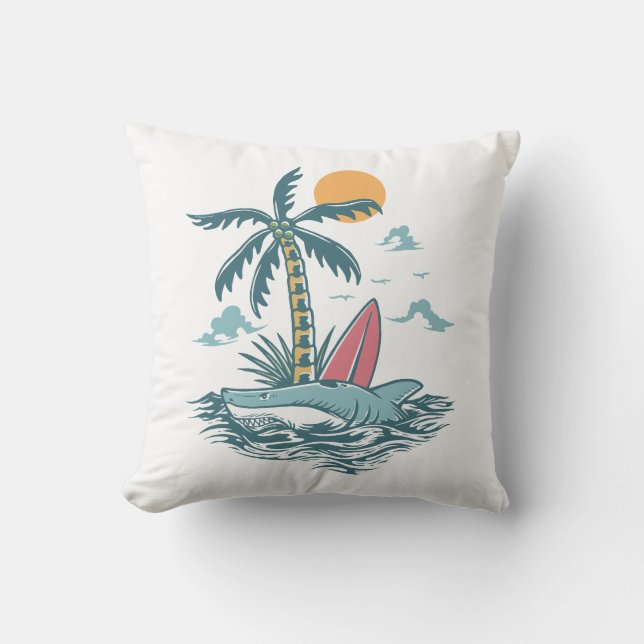Coussin L'île de surf des requins sauvages (Recto)