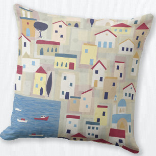 Coussin L'île grecque Village de pêcheurs Art