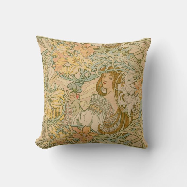 Coussin Lilies Mucha Langage des Fleurs Art nouveau (Recto)