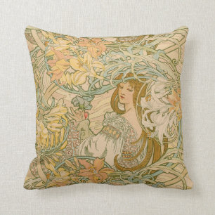 Coussin Lilies Mucha Langage des Fleurs Art nouveau