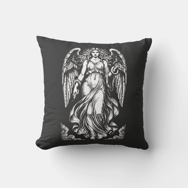 Coussin Lilith Ange Déchu avec Robes Flottantes et serpent (Recto)