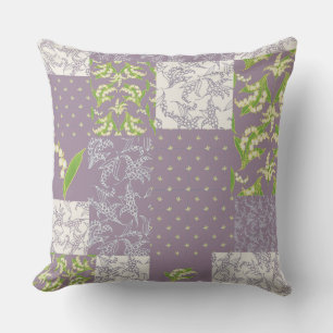 Coussin Lily-of-the-Valley Faux Patchwork, Mauve