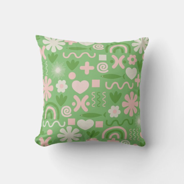 Coussin Lime de Motif Miscellany naturel vert et rose (Recto)