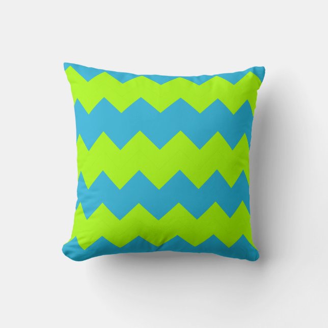 Coussin Lime Green, Aqua Zig Zag (Recto)