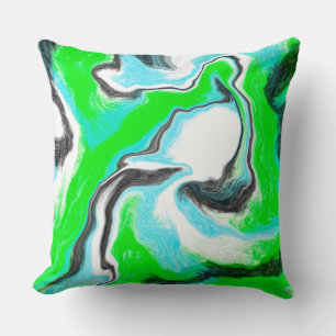 Coussin Lime Green et Aqua Blue Bubble Abstrait Art Throw
