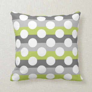 Coussin Lime Green Grey Blanc moderne Polka Dot Motif