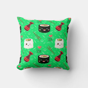 Coussin Lime Green Kawaii Sushi motif