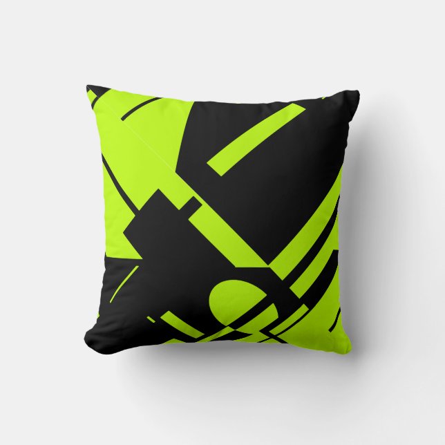 Coussin Lime Green sur Black Bold Geométrique Abstract Des (Recto)