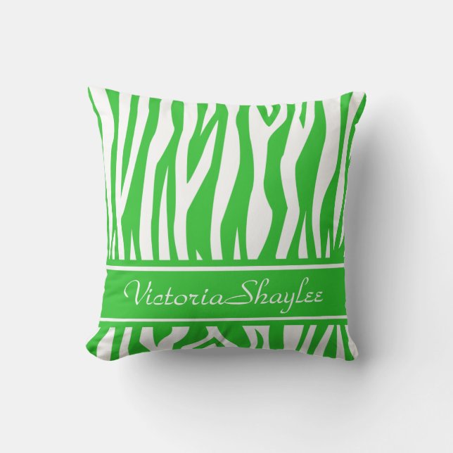 Coussin Lime Green Zebra Imprimer avec du texte personnali (Recto)
