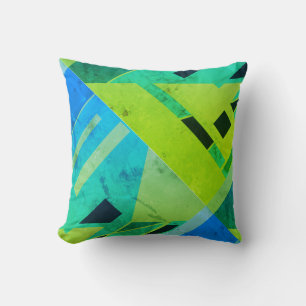 Coussin Lime Mint Green Blue Navy Diagonal Abstract Design
