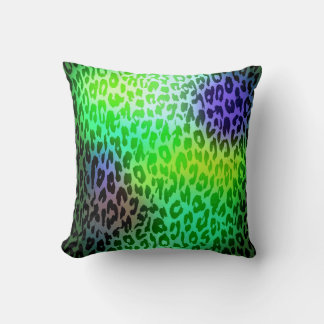 Coussin Lime rétro Vert et Violet Empreinte de léopard fou